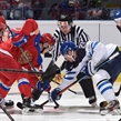 OSTRAVA, CZECH REPUBLIC - MAY 12: Russia's Vadim Shipachyov #87 faces off against Finland's Petri Kontiola #27 during preliminary round action at the 2015 IIHF Ice Hockey World Championship. (Photo by Richard Wolowicz/HHOF-IIHF Images)

